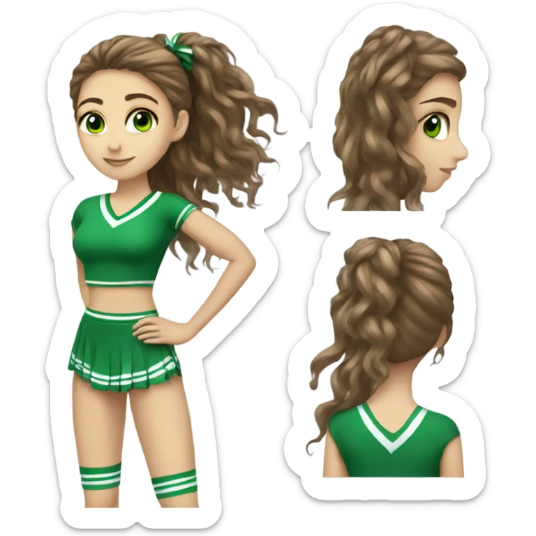 pretty long hair cheerleader with eyes lashes brown hair green eyes full body sticker
