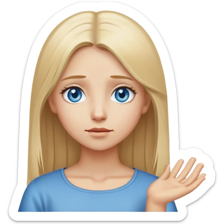 Blond hair, girl with blue eyes and straight hair begging for money sticker