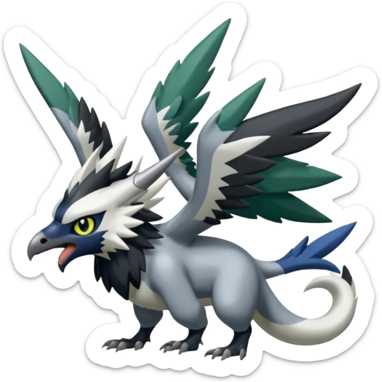 Shiny Black Grey White and Dark-Green Trico-Nargacuga-Silvally-Absol-fusion sticker