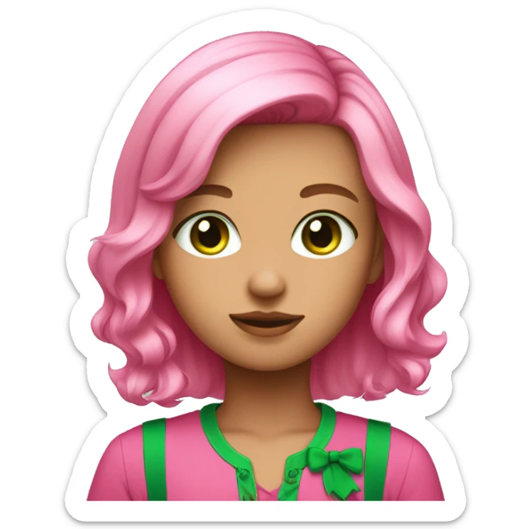 Cute girl with pink medium length hair and green eyes, hot pink shirt sticker