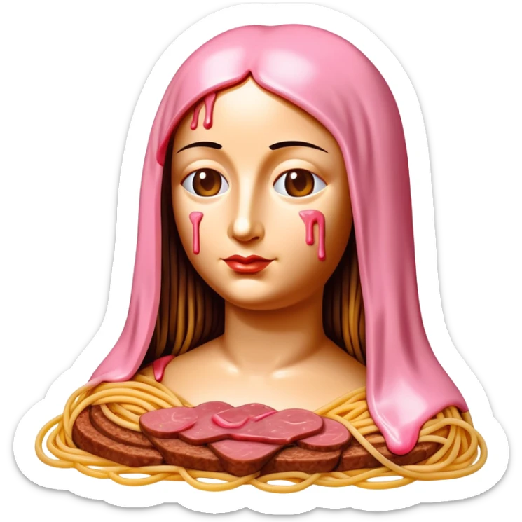 monalisa made of SPAM meat melted pink dripping sauce spaghetti portrait sticker