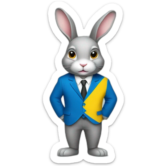 A rabbit in a suit in the color of the Ukrainian flag sticker