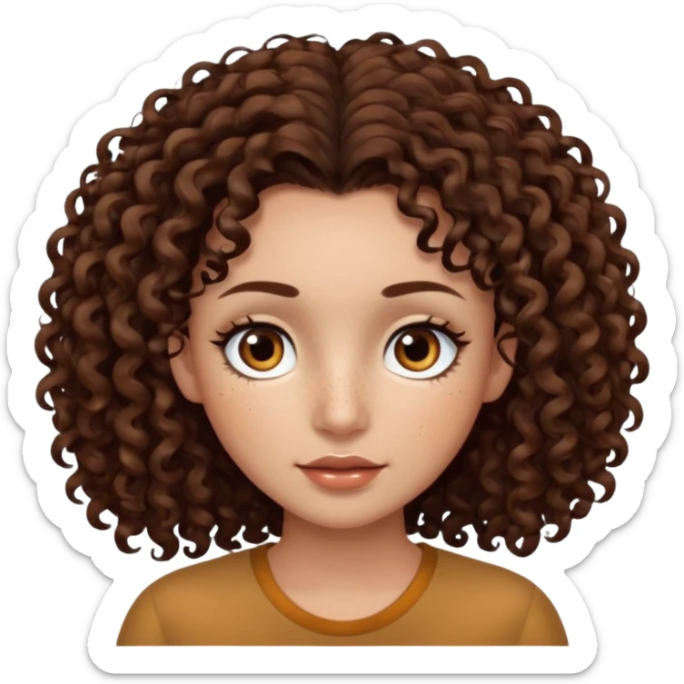 dark brown curly hair with dark brown eyes and long lashes with freckle and light brown skin sticker