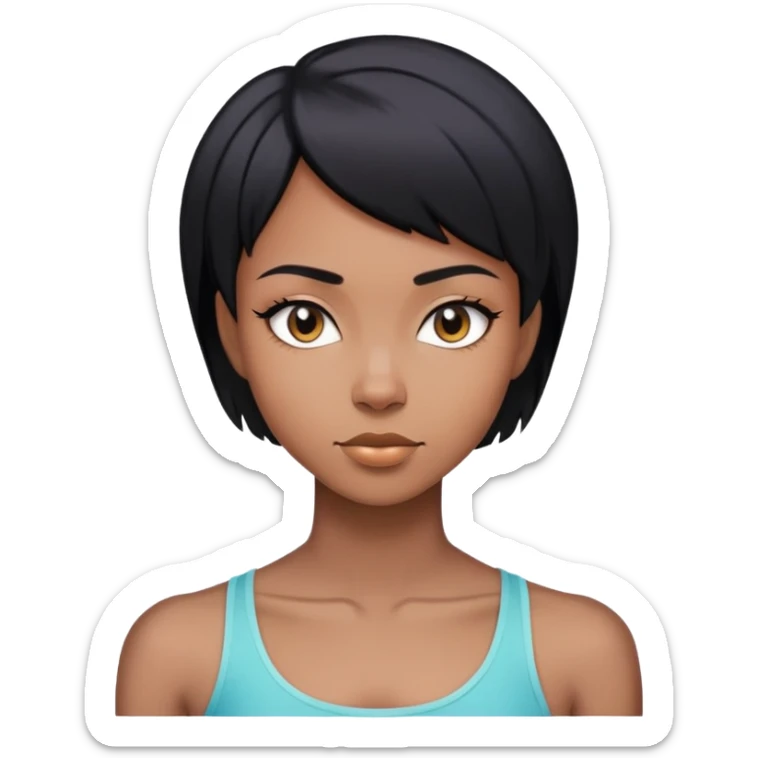 Young black woman with short straight hair and skinny sticker