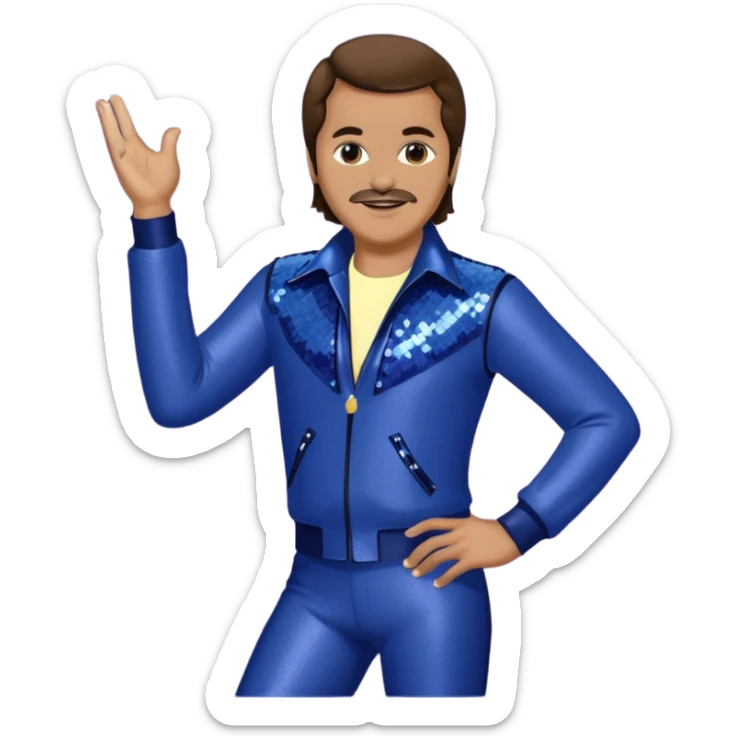 Harry Wayne Casey aka KC, Funk Singer (b.1951) from KC and the Sunshine Band with medium brown hair, indigo sequin disco outfit sticker