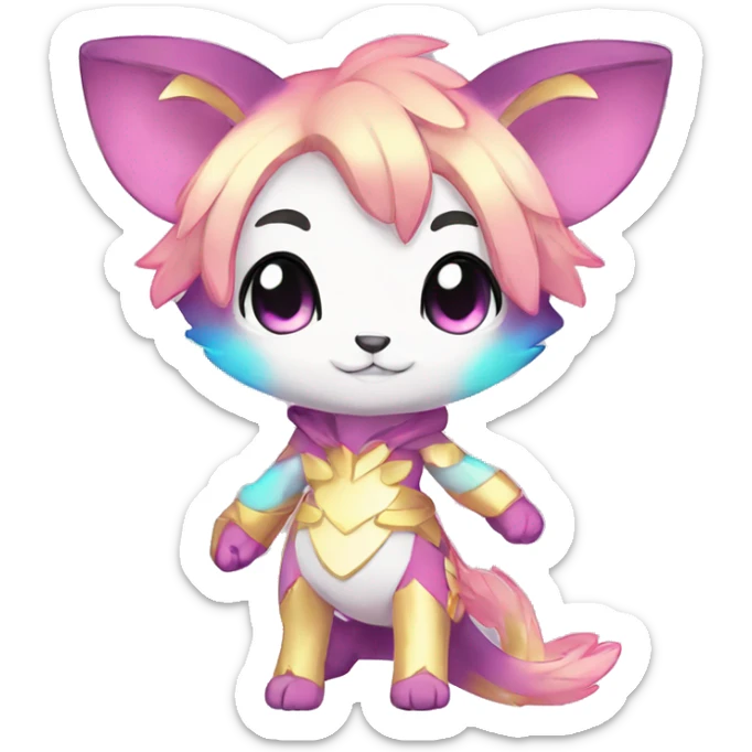 Cute Kawaii Chibi Anthro Sona Pretty Shiny Colorful Sparkly Fakemon Full Body sticker