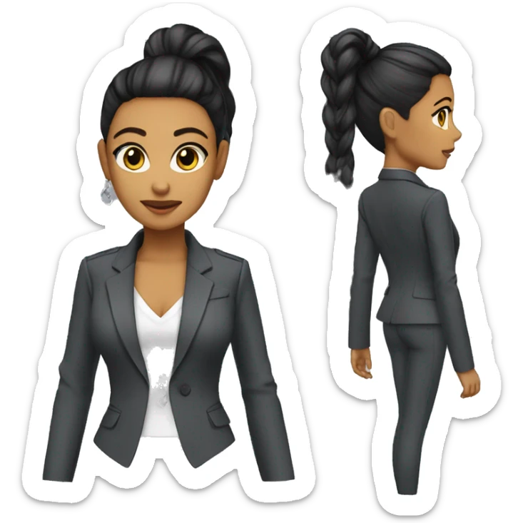 Asteria - English (US), Female, High energy, slight vocal fry	32	White	Striking features, expressive dark eyes, radiant smile	Sleek ponytail, statement earrings, tailored blazer	 sticker