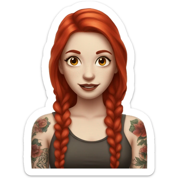 Beautiful girl with white skin, long red hair and tattoos sticker