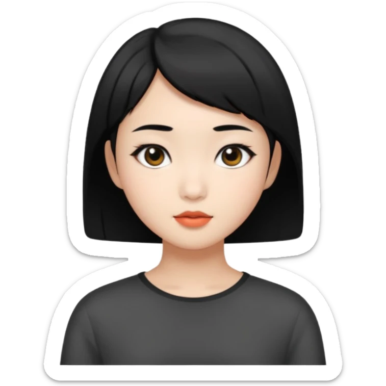 Asian pretty girl with black color short hair and black eyes sticker