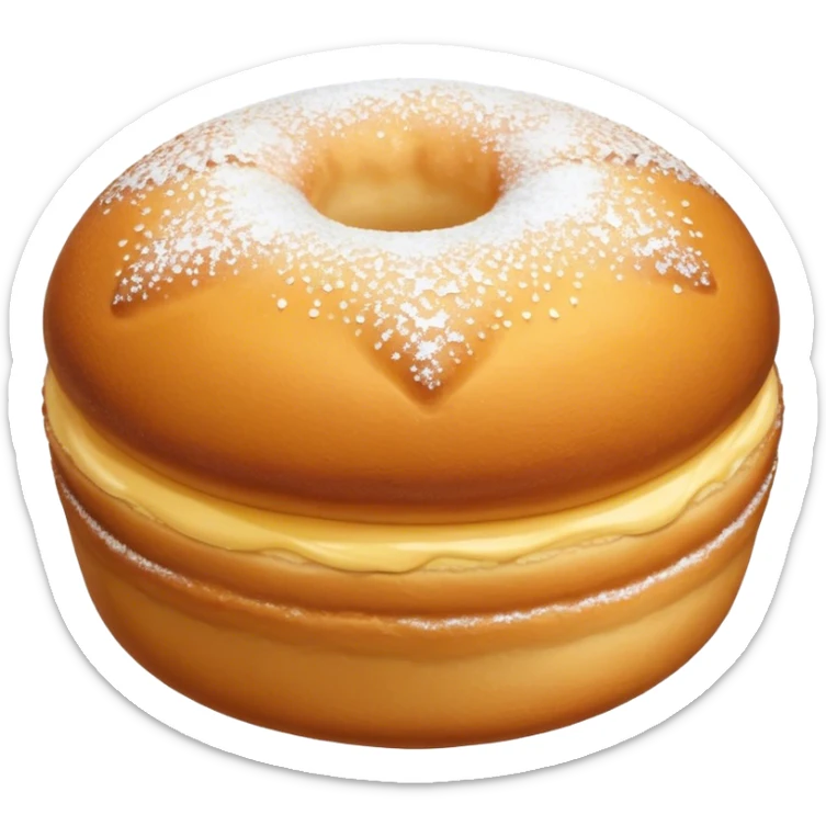 Cinematic Realistic image of simple round buñuelos, depicted with a lightly crisp, golden exterior and soft, airy interior, dusted with a subtle layer of powdered sugar and set against a rustic backdrop with warm, inviting lighting. sticker