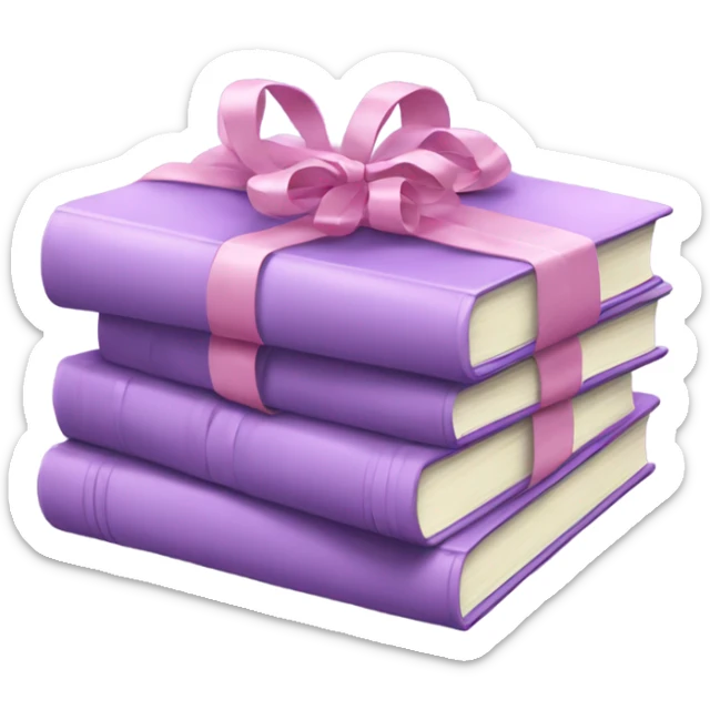 light purple Books stacked up and tied together by a pink bow sticker