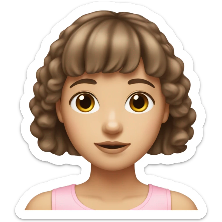 Woman 22 years old, Brown hair with bangs and light Eyes - Girly Pink aesthetic sticker