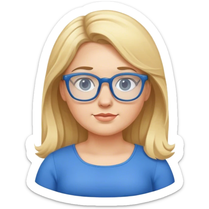 A big blonde girl with glasses wearing a blue dress sticker