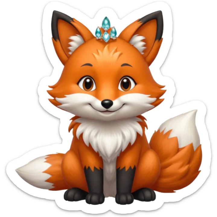 Floofy the Creampuff fox blackish gray fur color chubby Black paws orange color 3 tailsCrystals on the head, tails and Back sticker