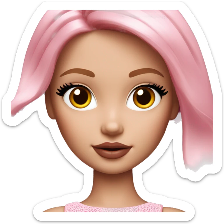 Glam barbie with brown eyes, pink plumped lips, red coloured hair and pale skin sticker