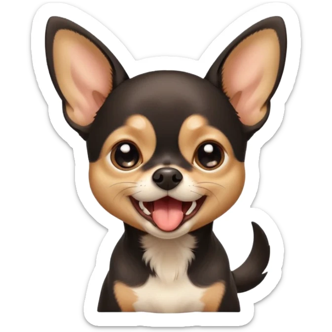 A high-resolution digital illustration of a cute black and tan chihuahua with big eyes yawning. portrait in a clean,realistic style sticker
