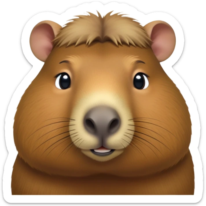 cinematic-noble-capybara-portrait-emoji,-poised-and-serene,-with-a-robust,-rounded-build-covered-in-soft,-earthy-fur-and-gentle,-wise-eyes,-simplified-yet-sharp-and-sophisticated-features,-highly-detailed,-glowing-with-a-warm,-natural-glow -simplified-yet-realistic head tilted confidently staring at the camera in a comical way sticker