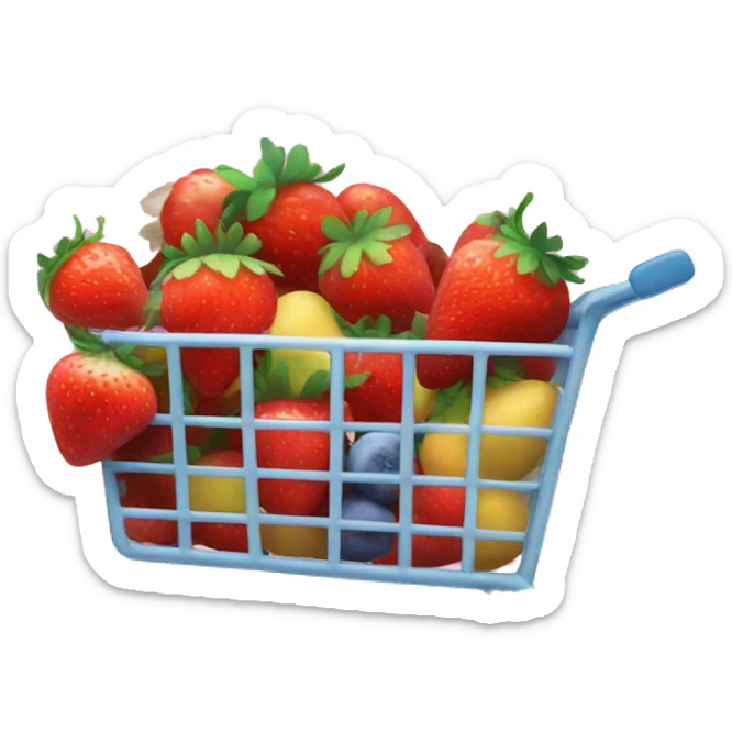 Shopping cart with strawberries and fruits and flowers inside sticker