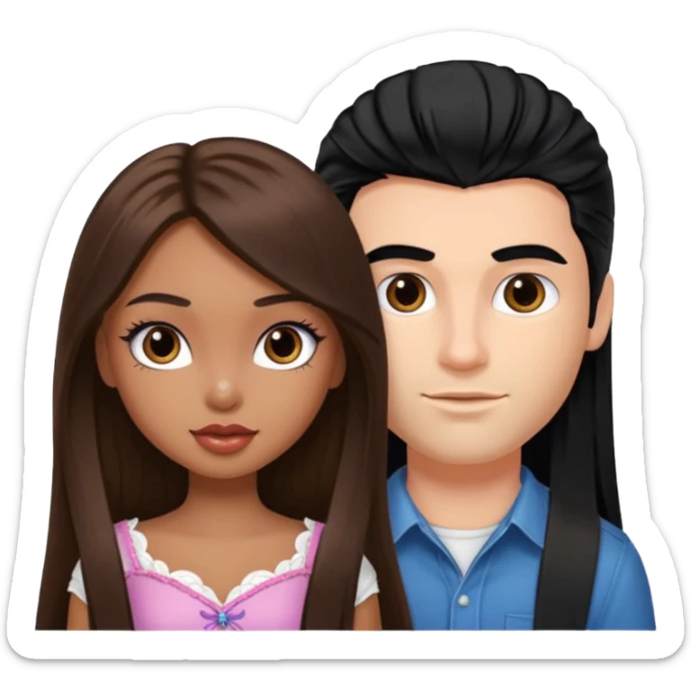 a pretty fair bratz girl with long brown hair and handsome white man with black hair sticker