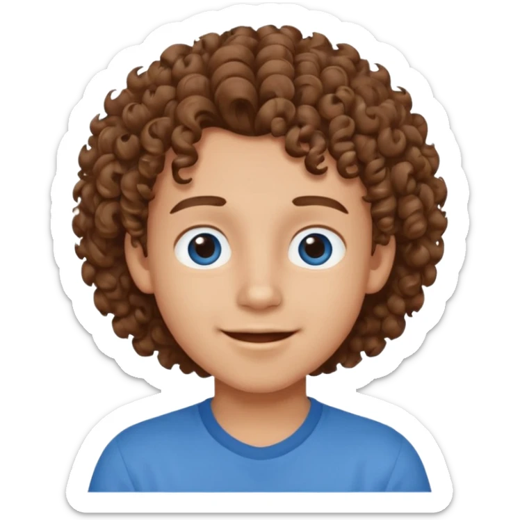 cute boy happy with heart eyes curly brown hair blue shirt sticker