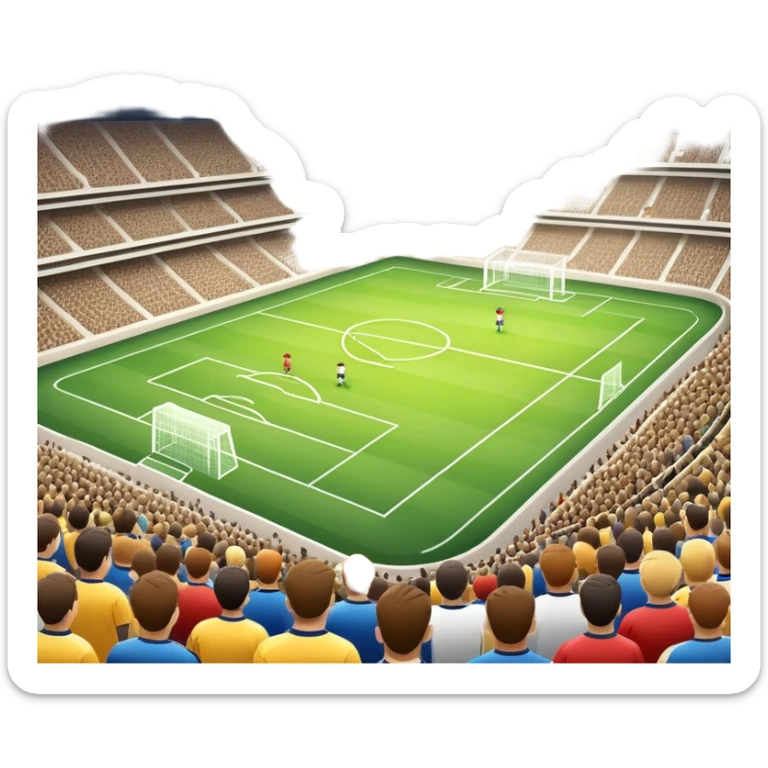 An icon showing a soccer stadium filled with close-up players in action, inspired by EA Sports FC 25. The design features players on the field, with the stadium lights shining brightly and a lively crowd in the stands. Transparent background highlights the energy and excitement of the match. sticker