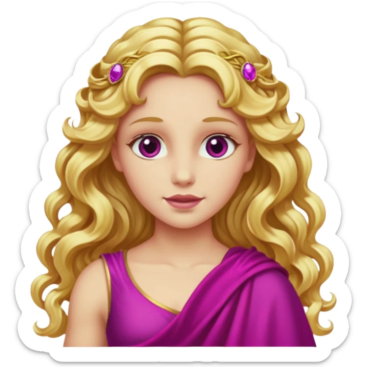 Venus from The Olympians with long golden blonde wavy hair, magenta stola sticker