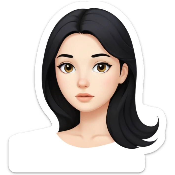 young woman with acne on face, flowing black hair and subtle makeup sticker