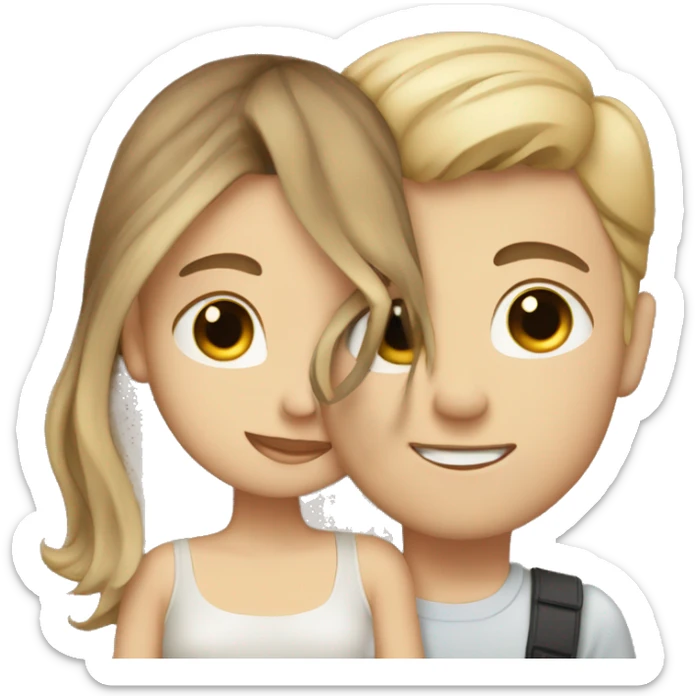 A Boy with brown hair kissing a girl with blonde hair sticker