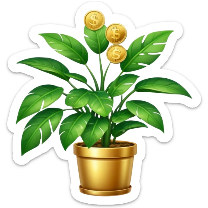 houseplant with lots of coins growing on leaves sticker