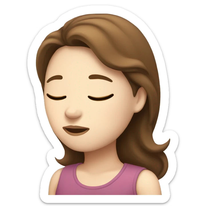 An emoji of a girl with brown hair white skin sleeping sticker