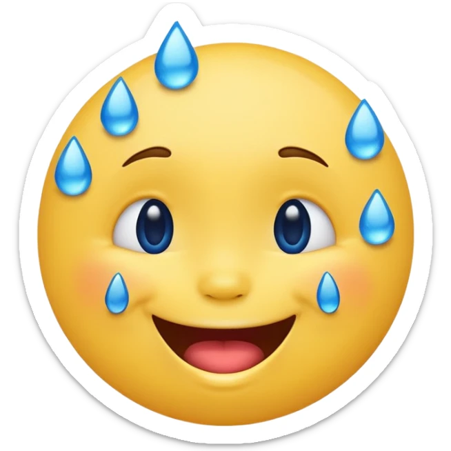 Emoji, yellow round laughing face, blue tears of joy on it  sticker