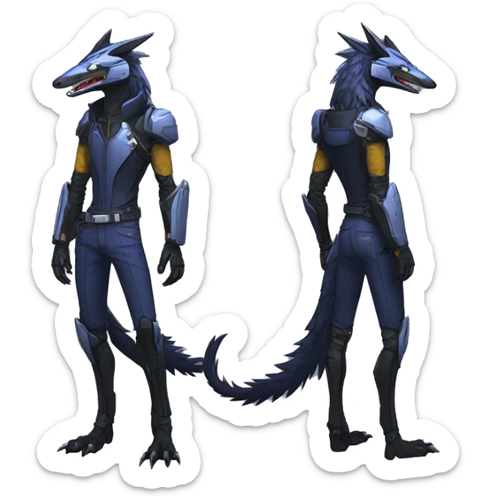 Full body Edgy Anthro Futuristic Mechanical Sergal-raptor-nargacuga-vernid sticker