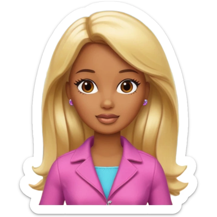 Brown skin blonde hair barbie in front of the woodd sticker