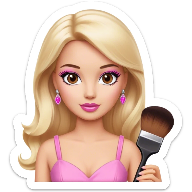 blonde makeup artist barbie, pink dress, brown eyes sticker