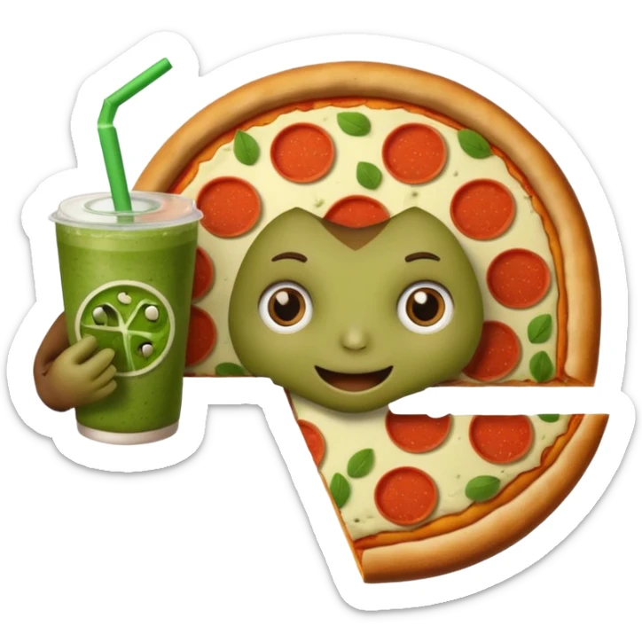 Football with eyes holding a pizza in one hand and a matcha drink in the other hand  sticker