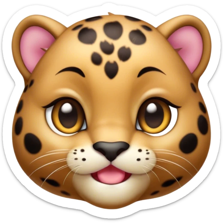 Cinematic Cute Baby Panther Portrait Emoji, Head tilted playfully and inquisitively, with a delightfully compact form accented by soft, velvety fur and round, sparkling eyes filled with wonder, Simplified yet irresistibly adorable features, highly detailed, glowing with a warm, inviting glow, high shine, affectionate and lively, stylized with a touch of whimsical cuteness, bright and endearing, soft glowing outline, capturing the essence of a mischievous yet loving baby panther that seems as if it could tumble out of the screen into your arms! sticker