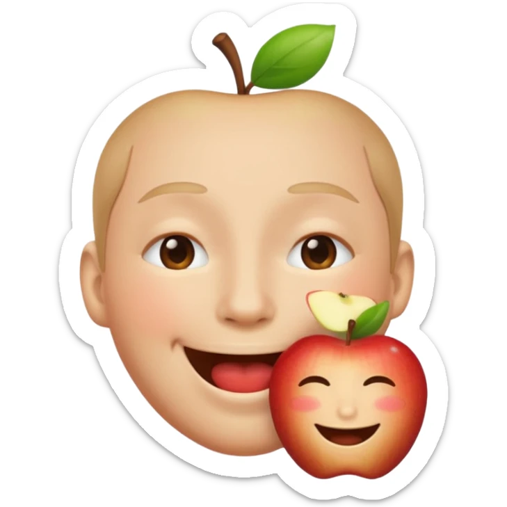 Make me an apple emoji of a person smiling with eyes closed and an open mouth with no teeth sticker