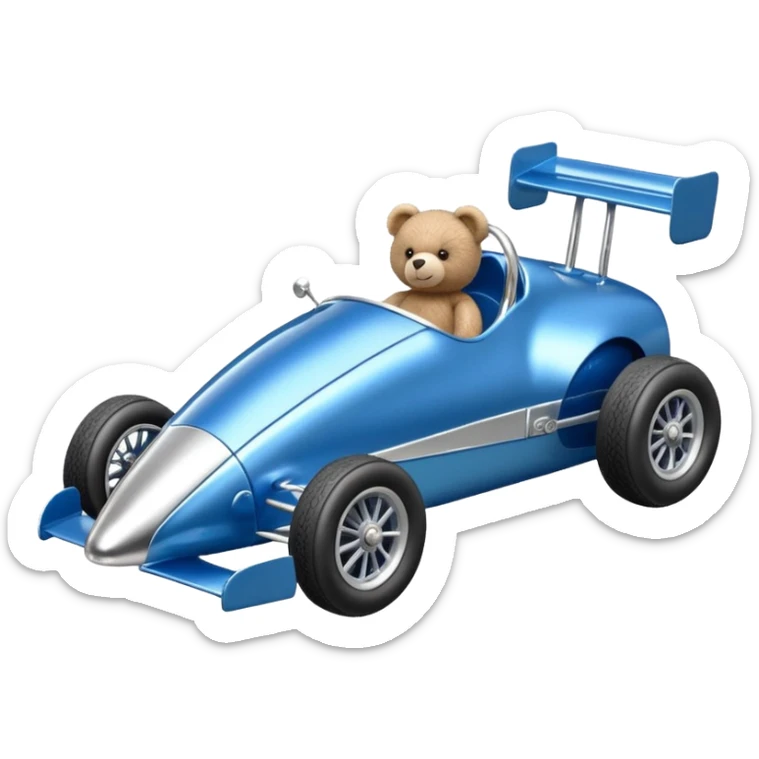 Metallic blue and lightly chrome Antique-looking shopping cart sized race car for teddy bear with custom aero body and rear wing  sticker