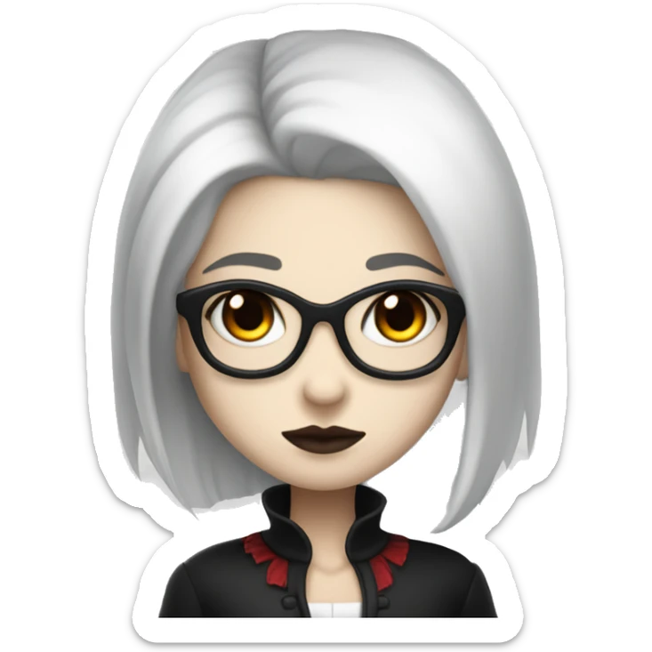 Lovely Vampire girl with white skin and glasses and black hair and black eyes  sticker