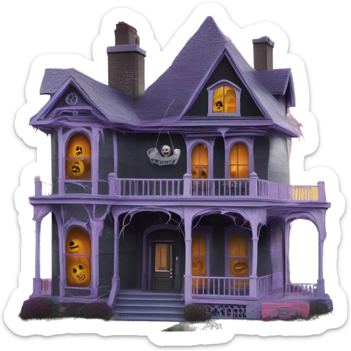 Barbie’s and Batman’s 6 story tall very haunted dream house with complete wrap-around porch and ghosts,guests, and spider webs everywhere and some broken windows and boards  sticker