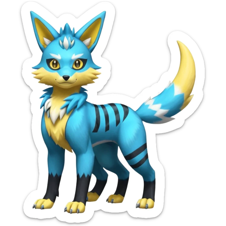 Shiny cyan Zeraora-Renamon-Electrike-Umbreon-Lombax-Weregarurumon-fusion-creature (full body sticker