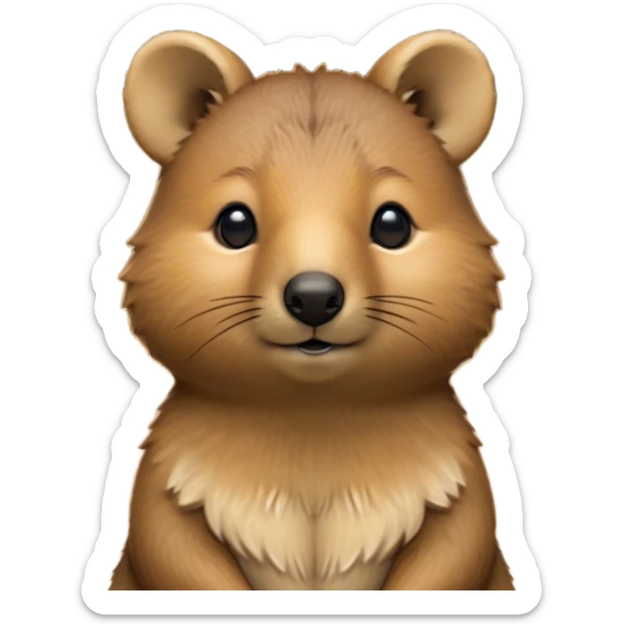 Cinematic Noble Quokka Portrait Emoji, Poised and regal, with a compact, endearing build and a smooth, well-groomed brown fur that glows with a hint of golden warmth, deep-set soulful eyes radiating kindness, Simplified yet sharp and sophisticated features, highly detailed, glowing with a soft, dignified glow, high shine, intelligent and joyful, stylized with an air of marsupial charm, focused and attentive, soft glowing outline, capturing the essence of a watchful and confident quokka, so majestic it feels as though it could bounce out of the screen with effortless authority! sticker