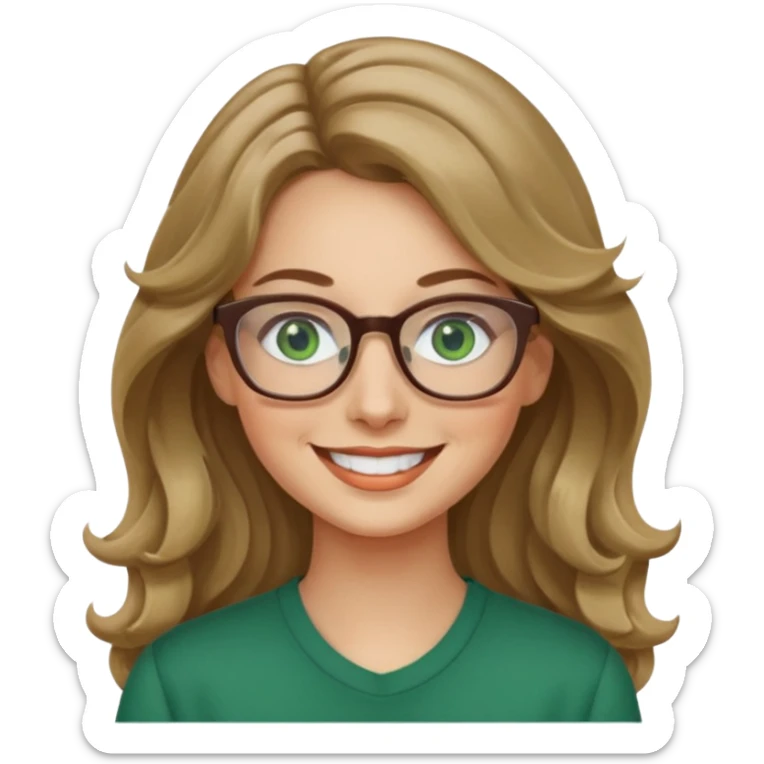 long wavy dark blonde hair woman with green eyes and glasses smiling sticker