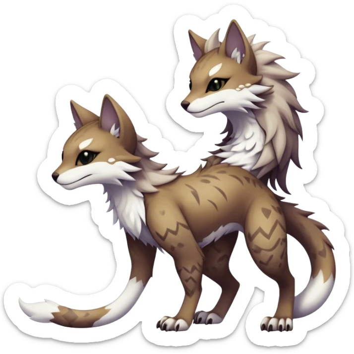 Kawaii dark edgy fantasy ethereal feline-vernid-sergal-fursona animal creature with a tufted tail full body with intricate markings  sticker