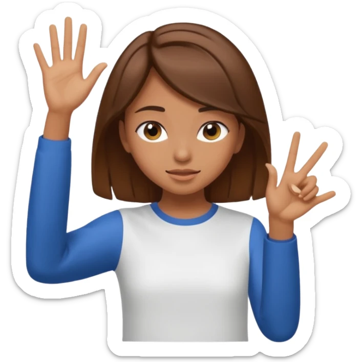 Girl with brown hair and tan-ish skin dabbing  sticker