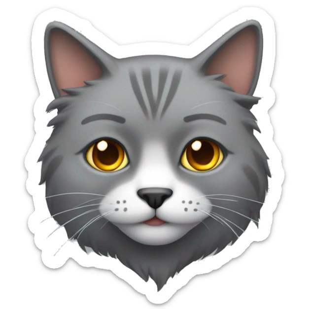 Gato peludo gris con los ojos grandes y amarillos y la cara muy seria sticker