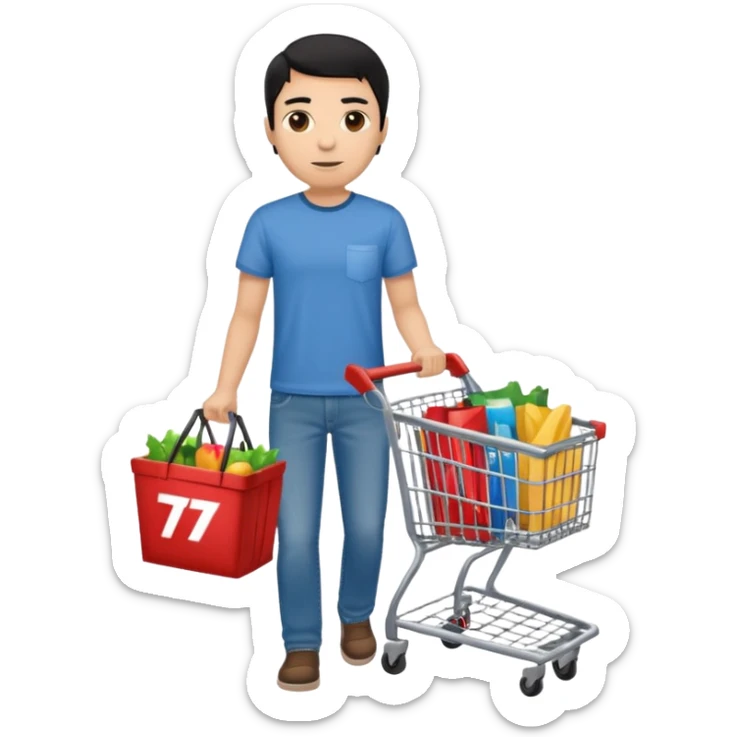 man-with-a-shopping-cart-full-body black hair light brown skin sticker