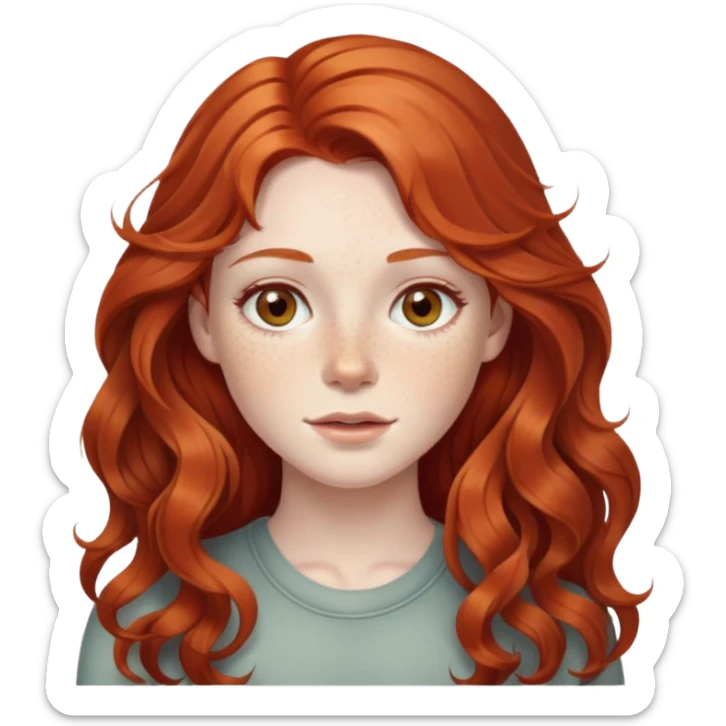 wavy long red hair, pale skin, hazel eyes, and freckles  sticker