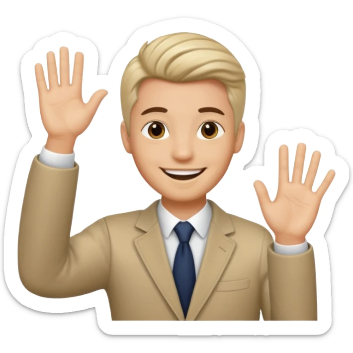 generate a emoji of man saying hii with normal skintone with some nice hair style sticker