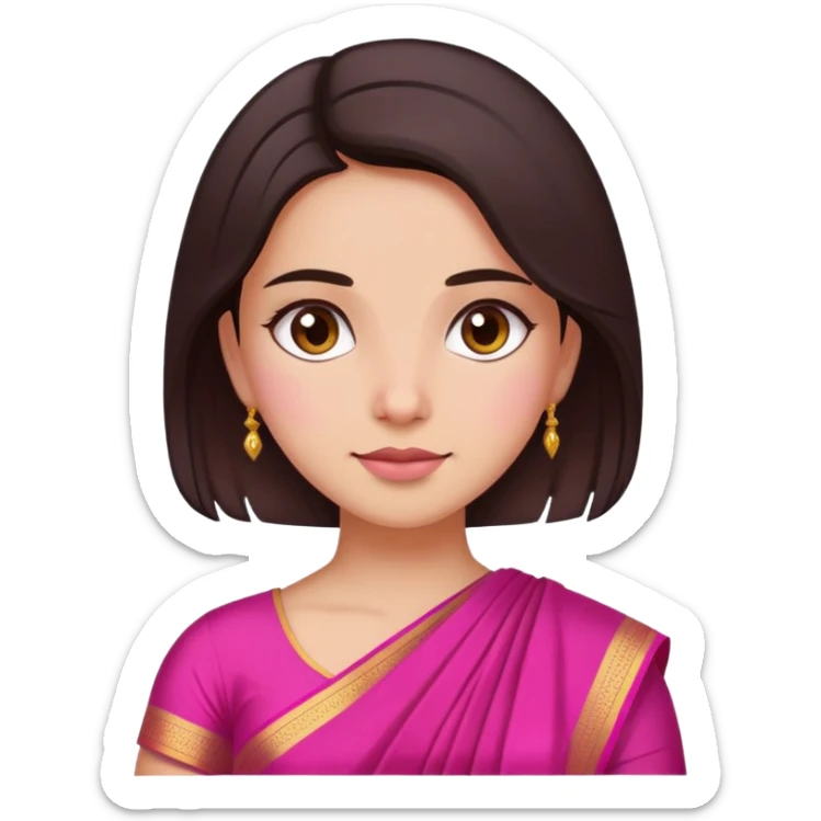 girl with light wheatish skin, dark brown hair, wearing dark pink saree sticker